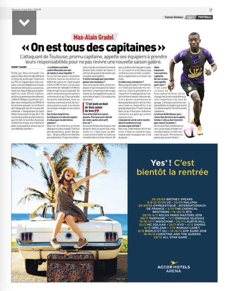 « Yes! C est bientôt la rentrée » Nouvelle campagne pub dans <a href="/lequipe/">L'Équipe</a> de l <a href="/AccorH_Arena/">AccorH_Arena</a>. Une rentrée qui s annonce riche avec une magnifique programmation ! <a href="/AccorH_Arena/">AccorH_Arena</a> : enfin une bonne raison de vivre la rentrée !!!