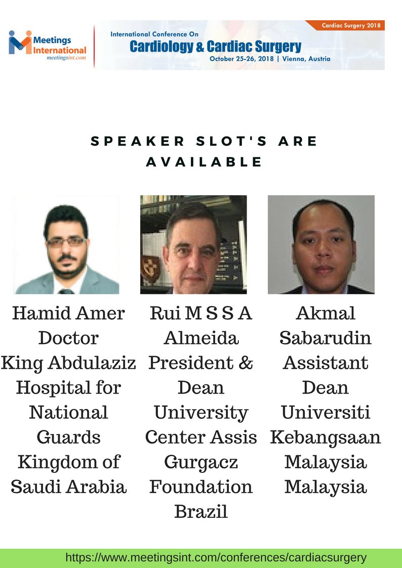 CardiacSurgery1's tweet photo. #Don't miss the chance to listen them. Book your slot as a #delegates.
https://t.co/twjxve089D https://t.co/RLDQryRs0W