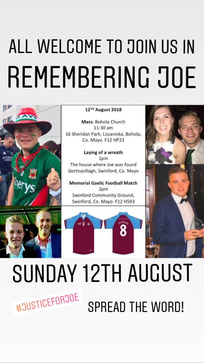 Pick up a copy of <a href="/themayonews/">The Mayo News</a> this week to see details of Joe’s memorial gaelic match! 👍

mayonews.ie/sports/32454-m…

#JusticeForJoe 💚❤️