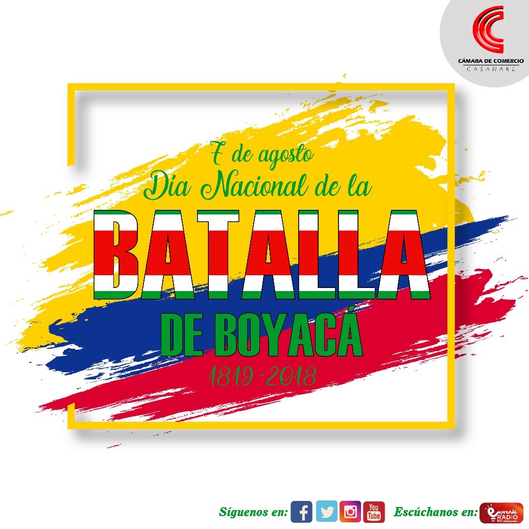 CCCASANARE's tweet photo. #7deAgosto Celebramos 199 años de Victoria⚔ #BatallaDeBoyacá, día en que el ejército español entregó sus armas y triunfó el ejército libertador liderado por #SimónBolívar en 1819. #Casanare hace parte de esta historia, que enmarcó el nacimiento de nuestra República de Colombia. https://t.co/tqqgUjtYJb