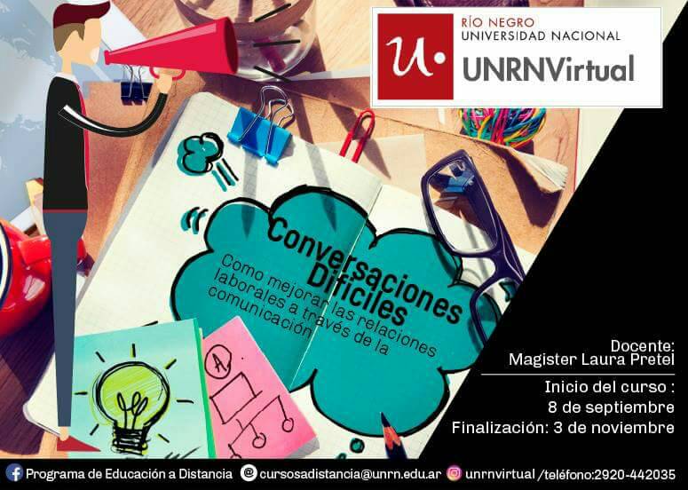 MLauraPretel's tweet photo. ¿Querés mejorar tu comunicación en el ámbito laboral? 
Anotate en el curso virtual que dictaré en  septiembre con la Universidad Nacional de Río Negro.
Te espero! :) https://t.co/BzH6LDWv4q
