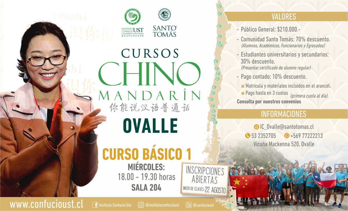 ConfucioOvalle's tweet photo. Amig@s!!! INSCRIPCIONES ABIERTAS!!!!
Se aproxima el inicio de un nuevo curso #Basico1 de #ChinoMandarín que dictaremos en nuestra sede. Te animas? envíanos tus datos y te llamaremos para darte más información https://t.co/APh9c27KBV