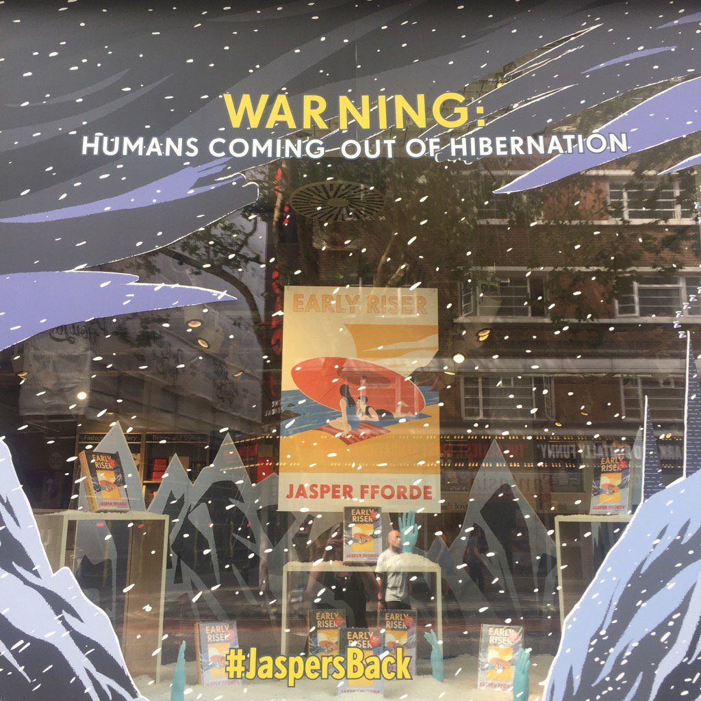 EmmaPublicity's tweet photo. Such an incredible window @Foyles for @jasperfforde #earlyriser #jaspersback https://t.co/a71Y06cg4b