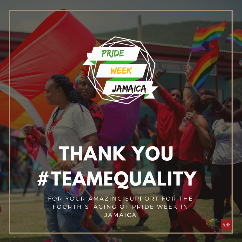 EqualityJa's tweet photo. Our 4th staging of #PRiDE Week Jamaica could not have been made possible without each and every one of you who not only came out but lent a helping hand when needed. Nuff gratitude to our main sponsor the @AIDSHealthcare Foundation. See you next year!π―π²ππΎπ³οΈβπ #prideja2018 https://t.co/tGXTQrGGXz