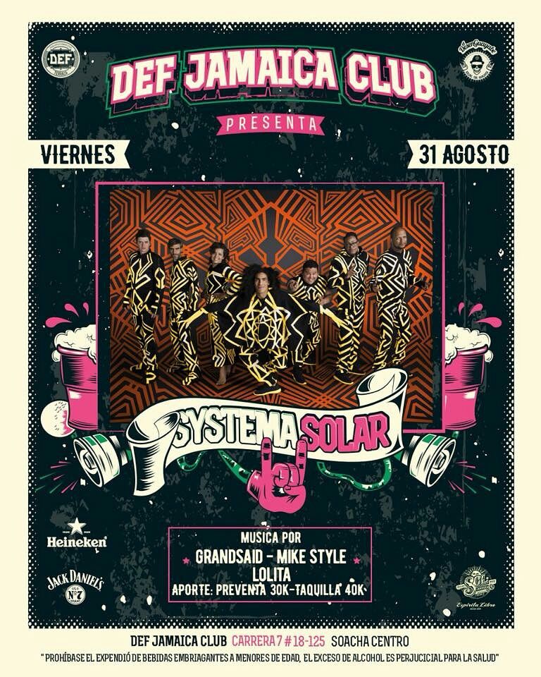 systema_solar's tweet photo. Solarsonikos/as en Soacha y sus alrededores nos vemos este 31 de agosto en el @DefJamaicaClub para celebrar su aniversario! https://t.co/7ki6E70NTq