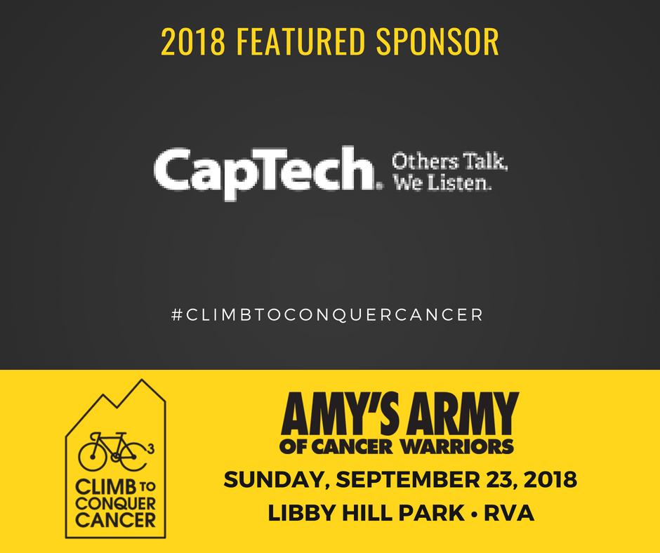 AmysArmyRVA's tweet photo. Are you ready to climb? This years race is supported by CapTech Consulting. Find out more how CapTech can help your business solve your technology needs today at https://t.co/yMSMr9KqIh #CapTechRVA #rvabike #amysarmyrva #climbtoconquercancer #rva #richmond https://t.co/3KOEDYCUED