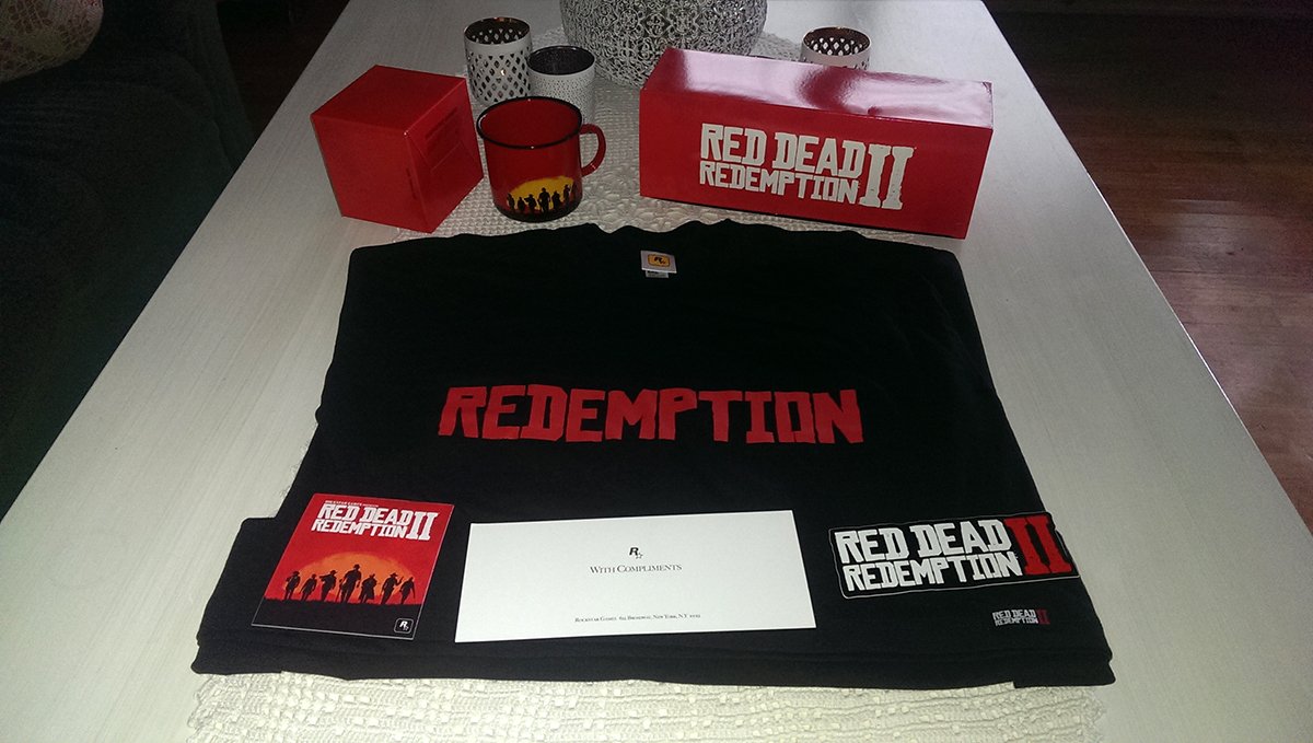 GermanScientist's tweet photo. Huge thanks to @RockstarGames for this #RedDeadRedemption2 care package! I'm all set to head back to the wild west! https://t.co/I6uITuTqPz