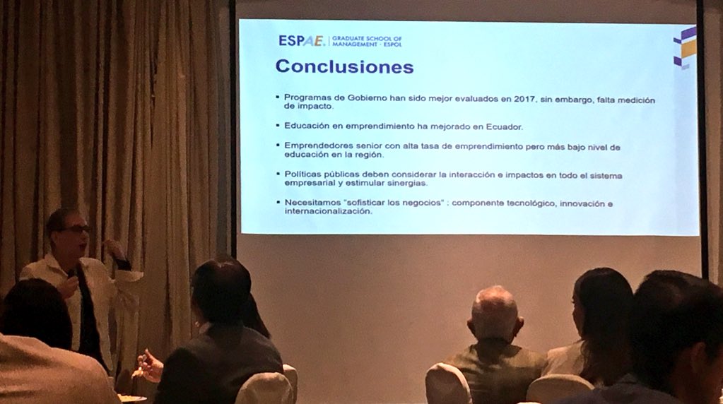 aeiecuador's tweet photo. #Gye Principales análisis por @vlasio de resultados #GEM2017:
- Cultura emprendedora avanzada
- Tasa de necesidad muy elevada
- Pocos negocios “Born Global”
- Sofisticar los negocios: tecnología, innovación e internacionalización.
- Desafíos: financiamiento, cierre empresas https://t.co/Qq6HyjmwQq