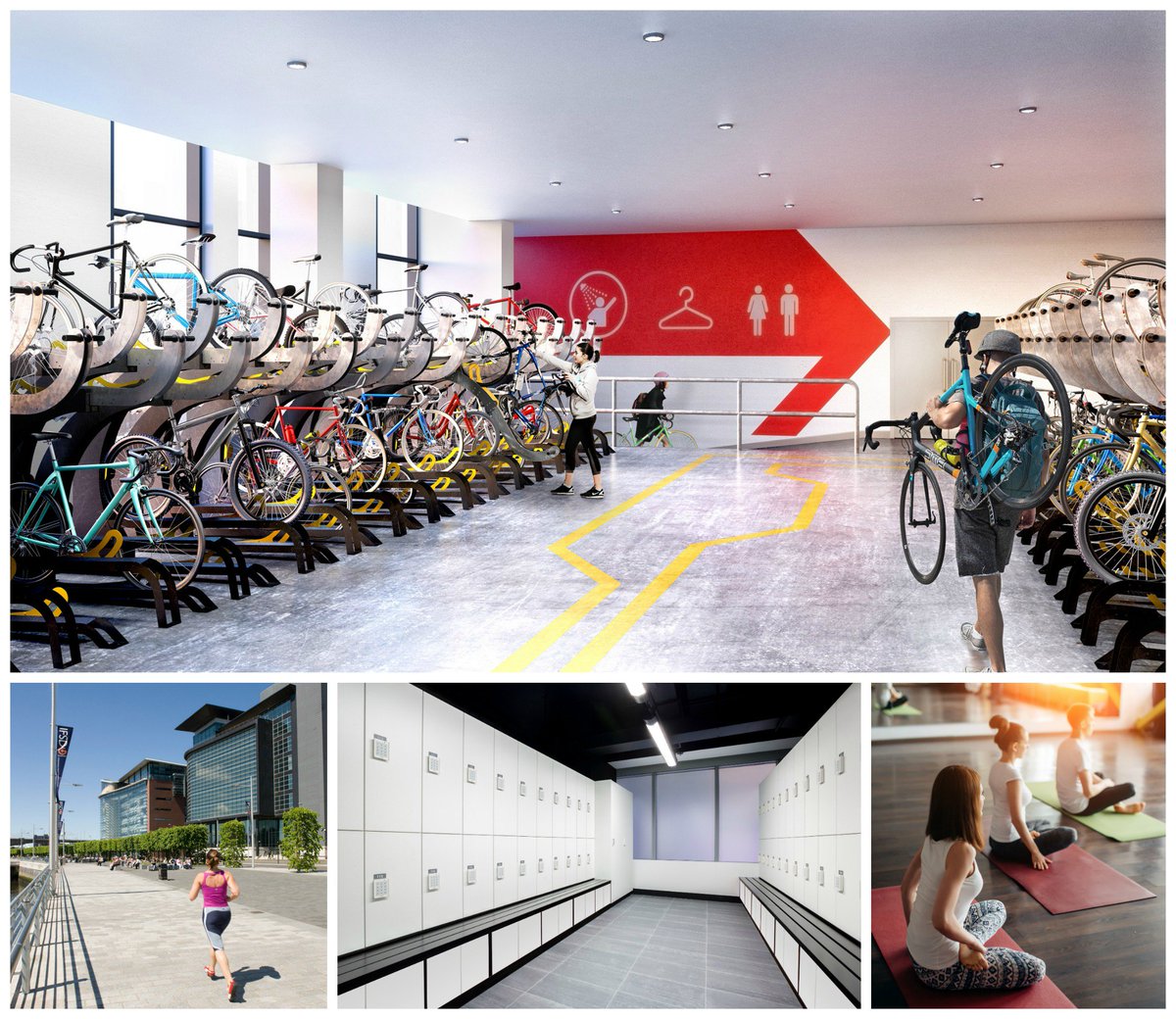 #TheGrid’s modern cycling zone, with 320 racks, has been designed by specialist Five At Heart (formerly PFL Spaces). The spa quality changing areas have lockers and showers, a fresh towel service, drying and ironing facilities, hair dryers &amp; straighteners. bit.ly/2OB6HXO
