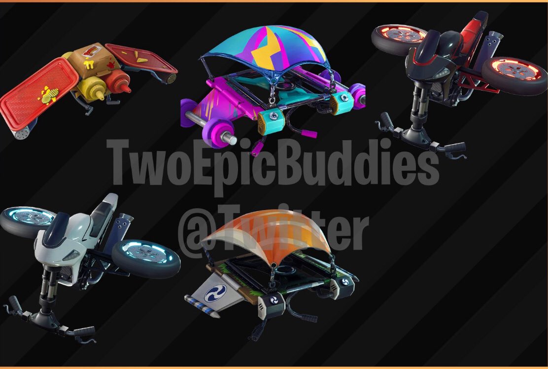 The_Sharks_Fin's tweet photo. Leaked skins, pickaxes, gliders and backblings. https://t.co/v4dEGyGT22