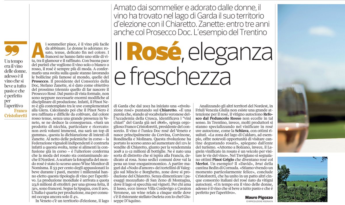 Il <a href="/corriereveneto/">Corriere del Veneto</a> parla di noi.

- In Veneto c’è un territorio d'elezione, il lago di Garda che dal 2012 ha iniziato una "rivoluzione rosé" puntando sul Chiaretto. -