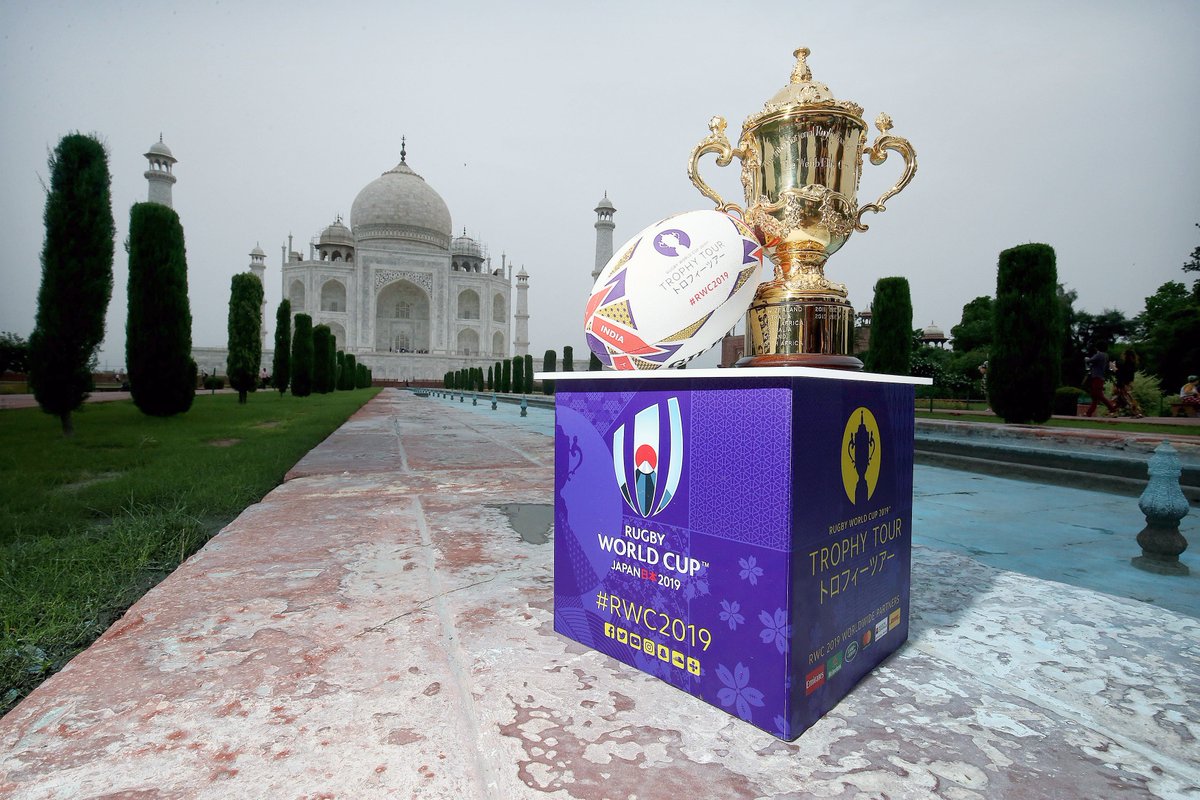 rugbyworldcup's tweet photo. The Webb Ellis Cup visits another of the seven wonders of the world, the Taj Mahal, as the #RWC2019 Trophy Tour continues in India.

Read more: https://t.co/DT8S3tJb6Y https://t.co/HjHZ9CGDa8