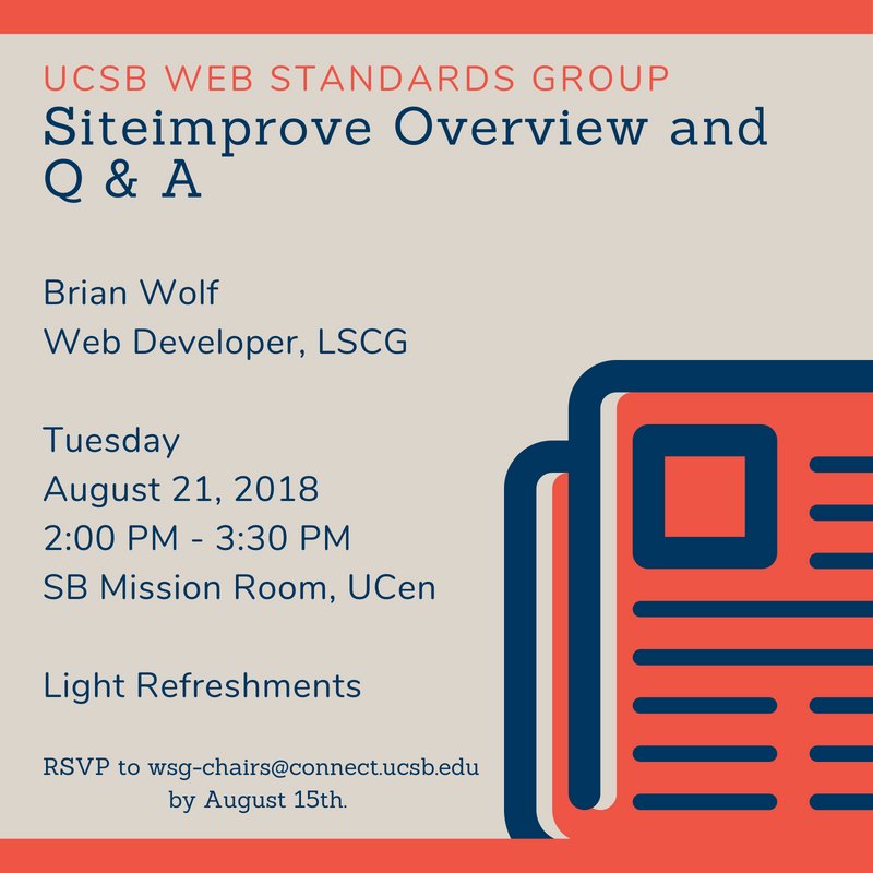 ucsbcsac's tweet photo. Do you manage a website? Want to improve it? Come to this Q&amp;A for #UCSB 's new website analytics and accessibility checker: Siteimprove! https://t.co/QDJQZBfCKl