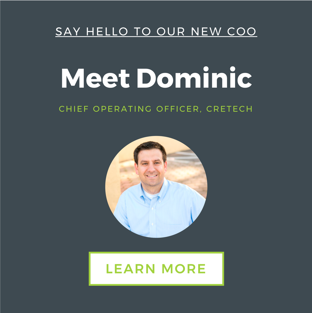 DiscoverCREtech's tweet photo. We are thrilled to introduce you to the newest member of #CREtech! Dominic Zabriskie Appointed to COO. Read the full release here:  https://t.co/r6OfLhtOSD #CREtechNews #CREtechTeam #tech #technology #CRE https://t.co/np9PBCKUoA
