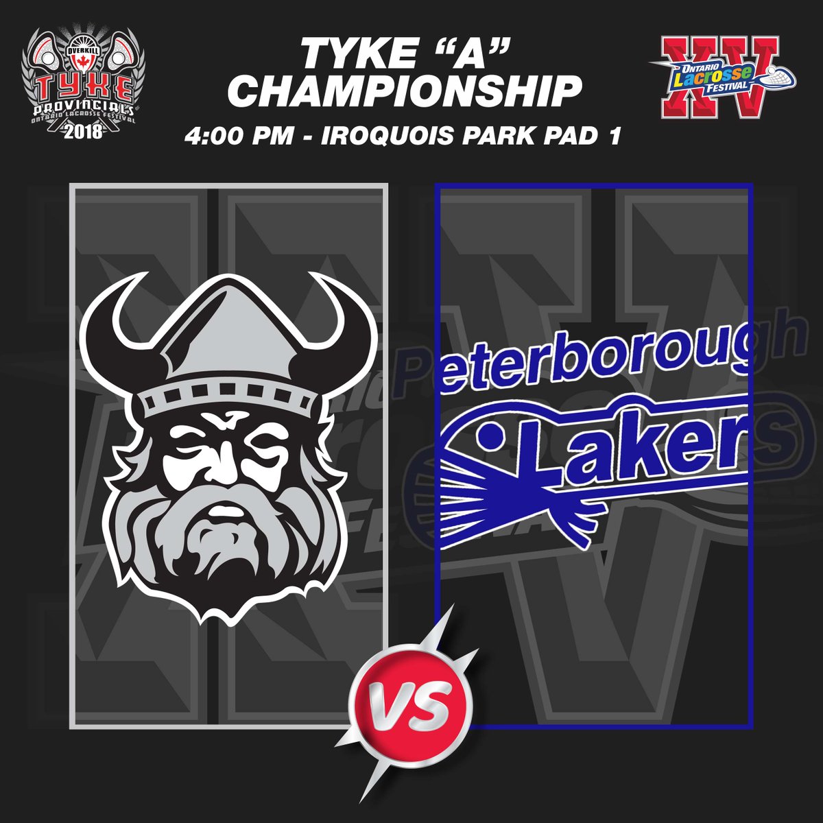 The Tyke 'A' Championship match-up is set! 

🏆 <a href="/NorthmenLAX/">Orangeville Northmen</a> vs. <a href="/PtboMinorLax/">Peterborough Minor Lacrosse Association</a> 4pm on Pad 1