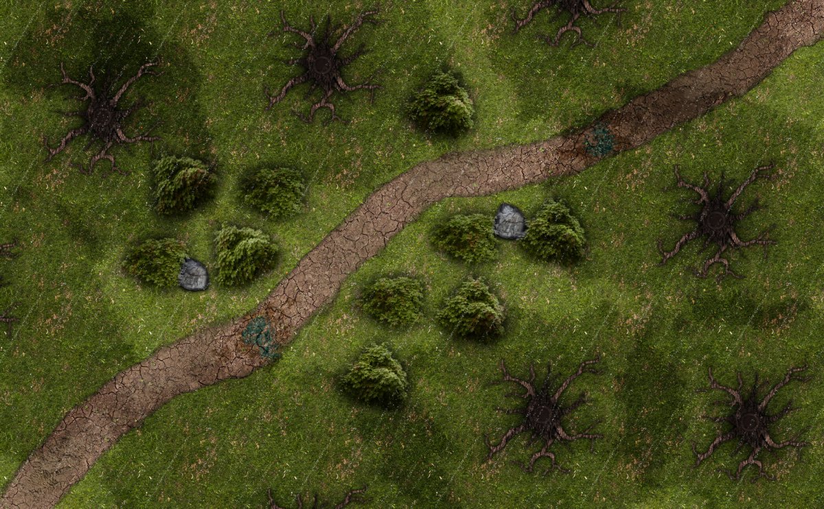 SirKarkus's tweet photo. Finished the grassland dirt path added an option for rainy days, also night ππ§οΈπ #dnd #roll20maps @roll20app @FantasyGrounds2 #battlemap #dndmaps #fantasygroundmaps #vtt https://t.co/Dq1nfFXQW8
