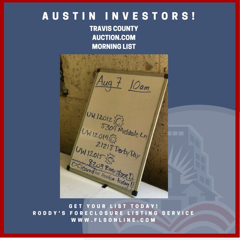 Austin, Texas Real Estate Investors!!! Don't miss out on Auction.com morning list!