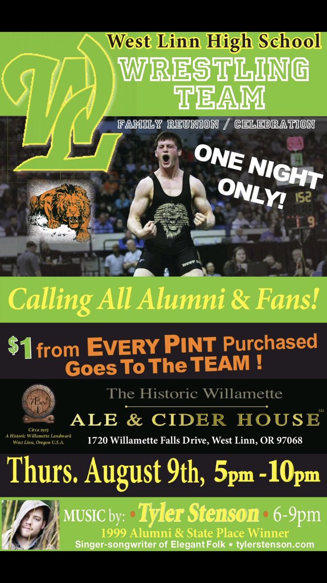 tylerstenson's tweet photo. Playing my hometown of #WestLinn this Thursday (8/9). Join me for some songs and studs ... I mean, suds. 

(Every beer supports the wrestling team!)

#singersongwriter #portland #elegantfolk https://t.co/gRt7SPvdQL