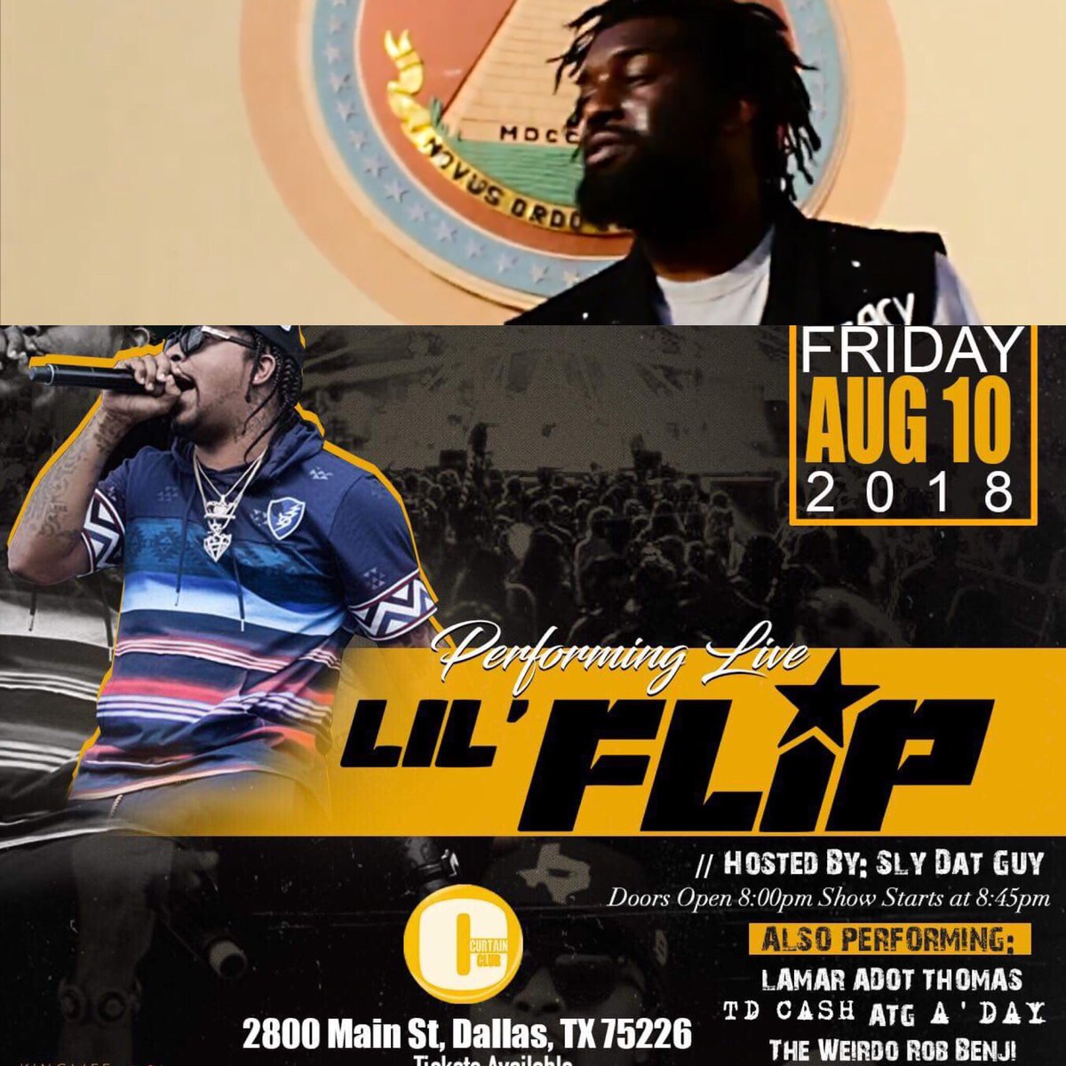 ATGAllTymedaG's tweet photo. I got #tickets on deck for the Lil Flip @lilflip713 show this Friday at Curtain Club in #DeepEllum for $15 a pop! Also performing is ATG! #dallasblogger #dallasobserver #dallas #dallasmusicscene #dallasnightlife #thingstodoindallas #dallaseats #DFWNights #ticketsforsale https://t.co/8tHWVZC7Xt