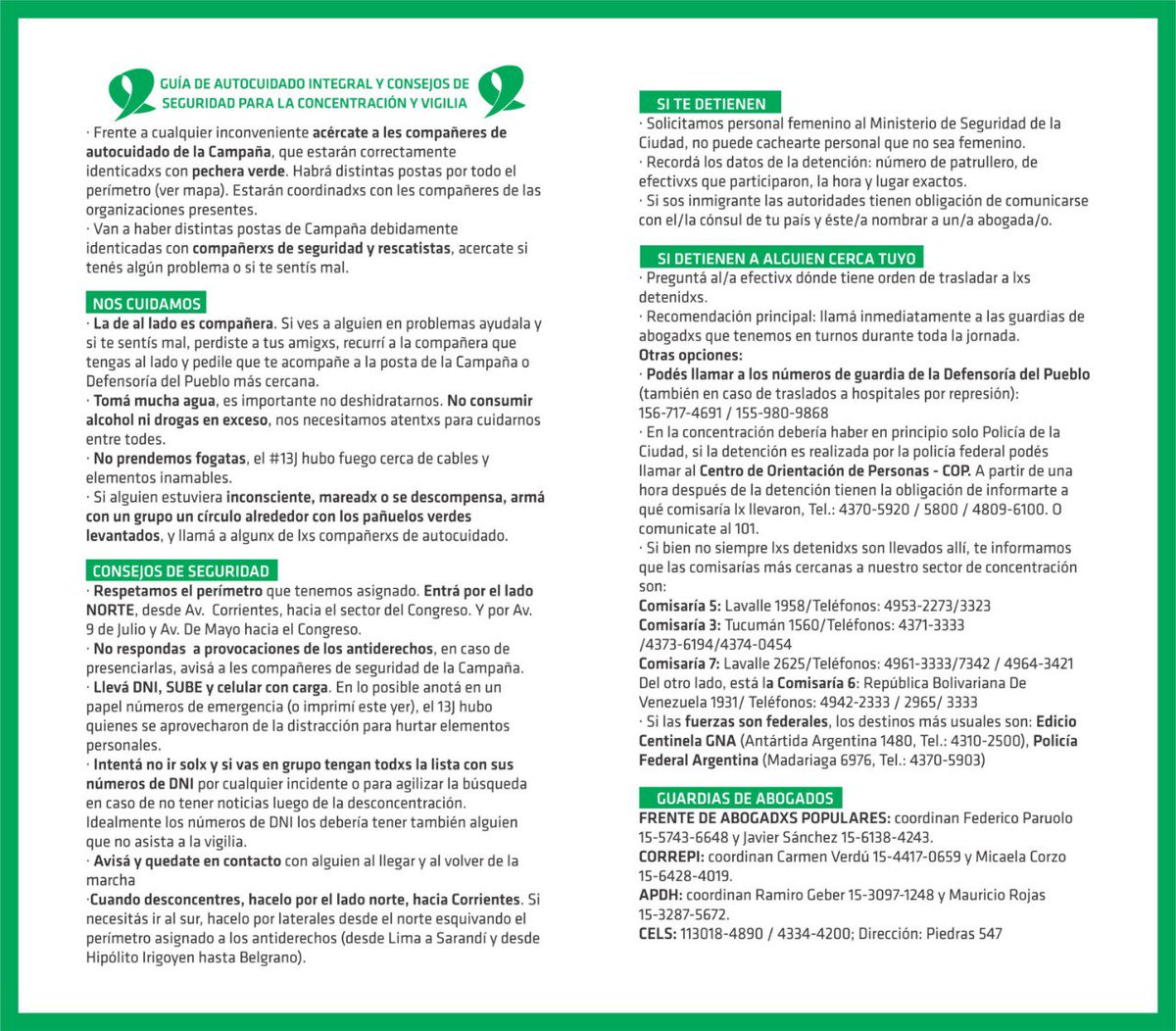 CampAbortoLegal's tweet photo. ATENCION 📣🙋🏽‍♀
Medidas de autocuidado para el #8A 💚
La Campaña Nacional por el Derecho al Aborto Legal, Seguro y Gratuito difunde medidas de autocuidado y contactos útiles.
Difundir, socializar 
💚👇🏽 https://t.co/SeaVR3TpO0