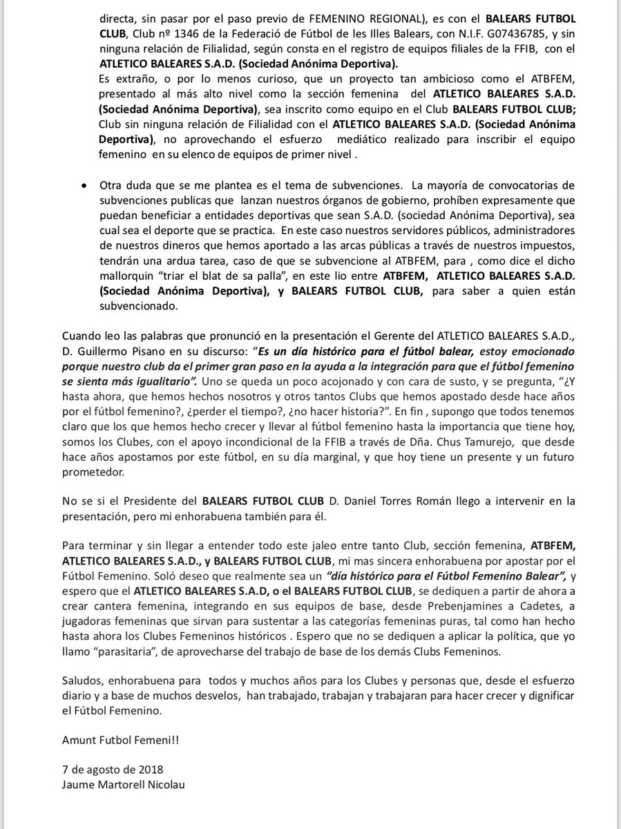 Jaume_Valles's tweet photo. El @SonSardinaFem denuncia las formas y ruido de la creación y formación del @atleticbalears femenino. Comunicado duro y valiente. https://t.co/MIIU67U1lw