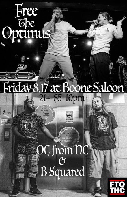 FreeTheOptimus's tweet photo. Free The Optimus x @OCfromNC + @Bsquaredbruh. Back to school @BooneSaloonBar with @seeSHREVE @JetMusake & @MIKELIVELIHOOD #FTOLive https://t.co/NfbOBB657H