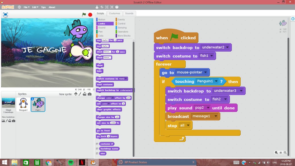 Mme_DiBenz's tweet image. Look everyone.....I coded the penguin eating the fish!!!! What else will I be able to do?!?!?! #teacherslearningcode