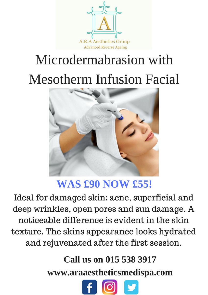 alluremedispaL3's tweet photo. Microdermabrasion with Mesotherm Infusion Facial
Was £90 Now £55!
Infuse and rejuvenate your skin now with vitamins, a great facial that leaves your skin feeling clear and looking youthful and hydrated!

Call us on 0151 538 3917 to book now! https://t.co/Y6UDVVhmMV