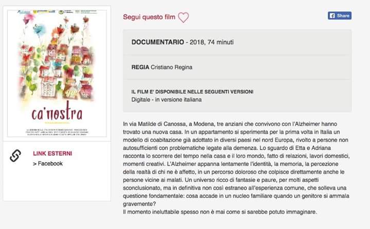 voiceoffmodena's tweet photo. "Ca' Nostra" il #film è approdato su #Movieday! 
Clicca qui: https://t.co/qUCPOnxuZ5
Tocca il ❤ per seguire il film
Seguilo su Fb https://t.co/yNB3mPgsZz
Presto le date e i #cinema dove verrà proiettato!
#CaNostra #documentario #Alzheimer https://t.co/cGksIvlHUm