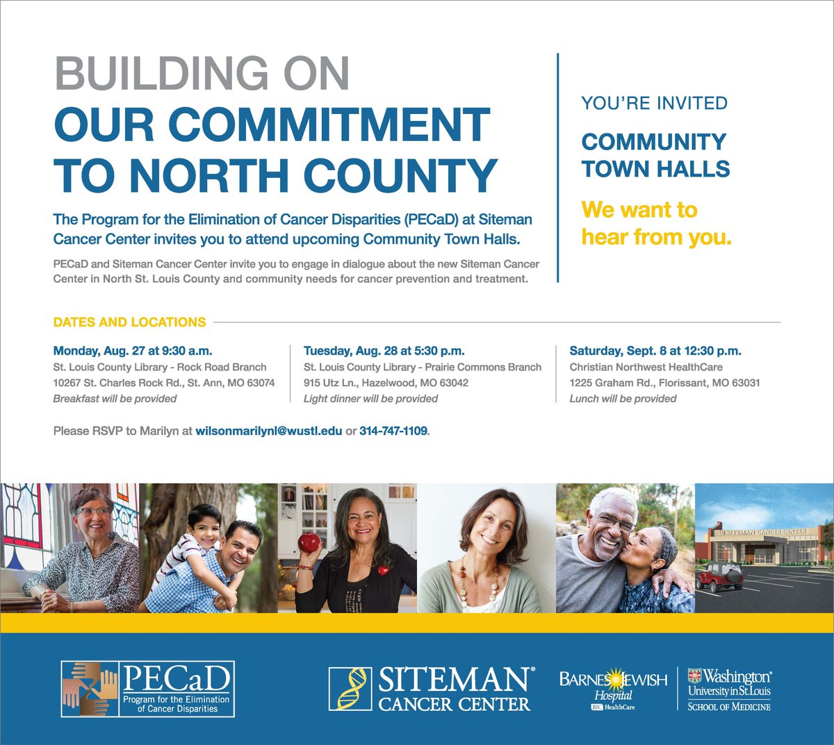 FOCUSstl's tweet photo. RT @wustlphs: The Program for the Elimination of Cancer Disparities (#PECaD) at @SitemanCenter invites you to attend upcoming Community Town Halls. RSVP to Marilyn at wilsonmarilynl@wustl.edu or 314-747-1109. https://t.co/6pEOna3lDX https://t.co/E042IEIixF