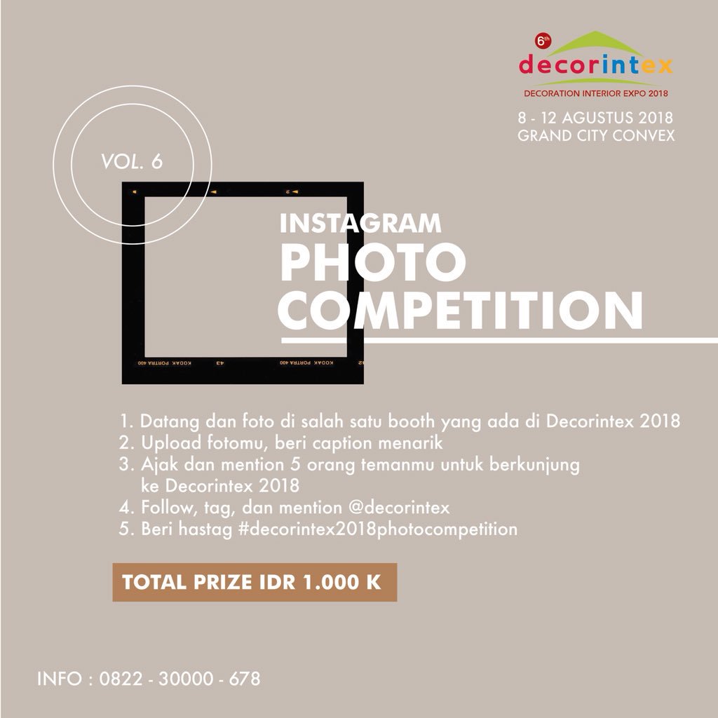 LET’S JOIN <a href="/decorintex/">DECORINTEX - ACX</a> ‘s INSTAGRAM PHOTO COMPETITION 2018!
🎉 WIN THE PRIZE WORTH IDR 1.000.000 (5 winners/5 days)