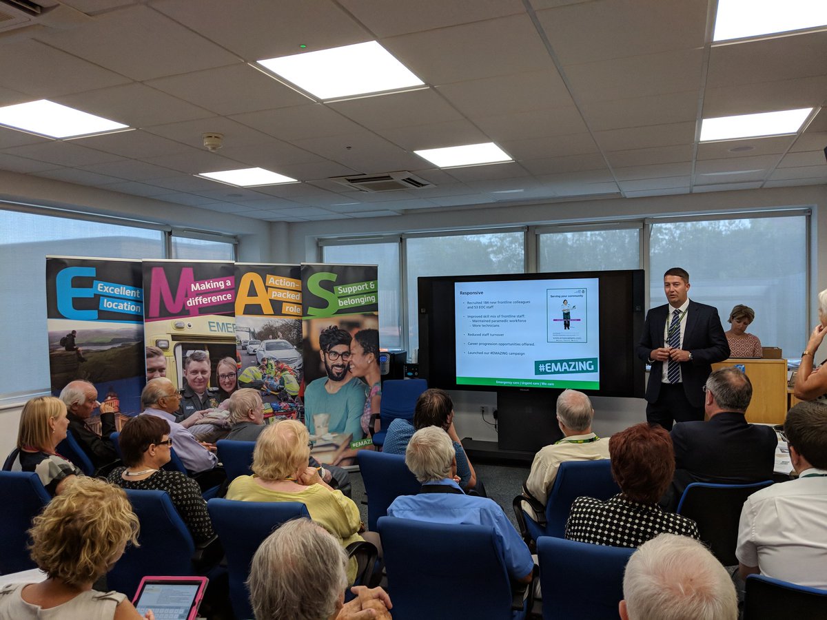 At the <a href="/EMASNHSTrust/">East Midlands Ambulance Service NHS Trust</a> AGM tonight after a Trust Board today too, where <a href="/EMAS_TimS/">Tim Slater</a> and Sue Cousland gave us an overview of our specialist paramedic pilots. Richard giving a great overview of our key achievements and direction for the future tonight. #emazing #NHS70