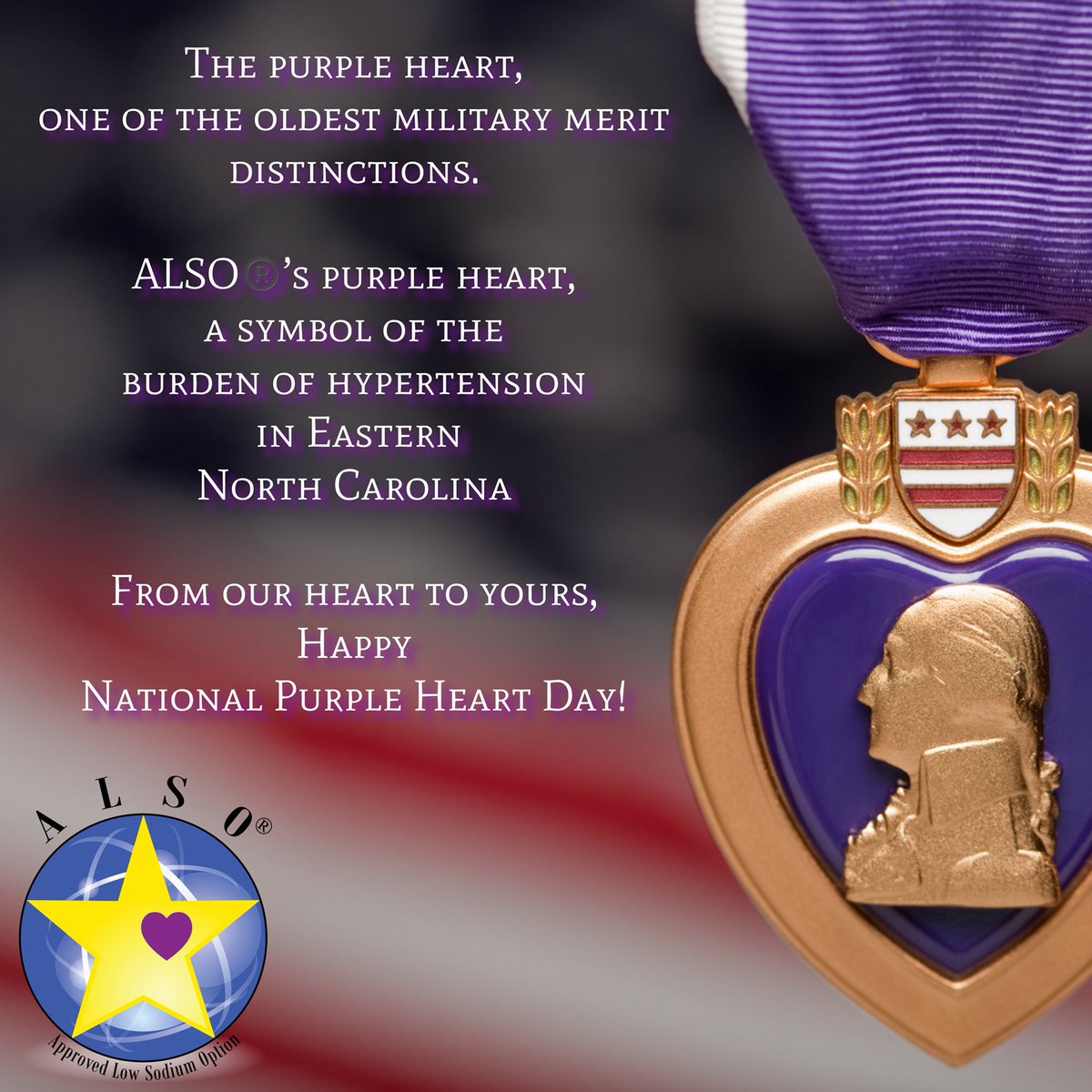 ALSO_Intl's tweet photo. Happy #NationalPurpleHeartDay! from ALSO®️’s 💜 to yours!
-
#veterans #also4hearthealth #hearthealth #healthyheart #hypertension https://t.co/OkHarTA3h4