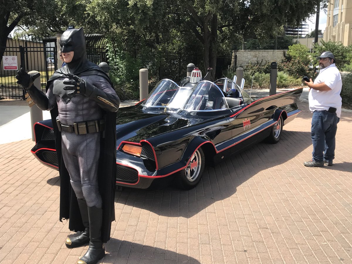 Justin_Horne's tweet photo. Batman is here! So is the Batmobile... Theyβre letting us know that Bat Loco Bash is tonight! #batloco https://t.co/c2HTSvEPmr