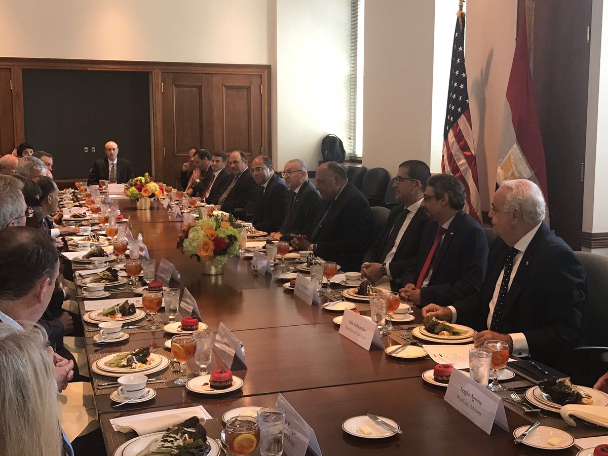 MfaEgypt's tweet photo. Minister Shoukry participates now in a working Lunch organized by the @USChamber &amp; @amcham_egypt attended by high level representatives of U.S. Companies investing in Egypt @USChamber https://t.co/kehFq1Xf5c