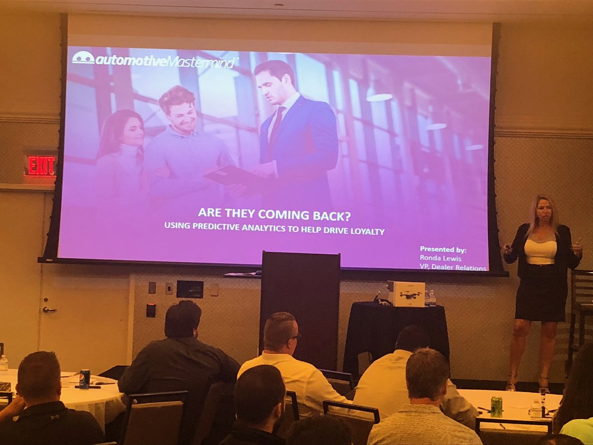 autoMastermind's tweet photo. VP of Dealer Relations Ronda Lewis has taken the stage at #InternetBattlePlan to discuss how automotiveMastermind leverages predictive analytics to drive customer loyalty and retention. https://t.co/MvToe1s3sk
