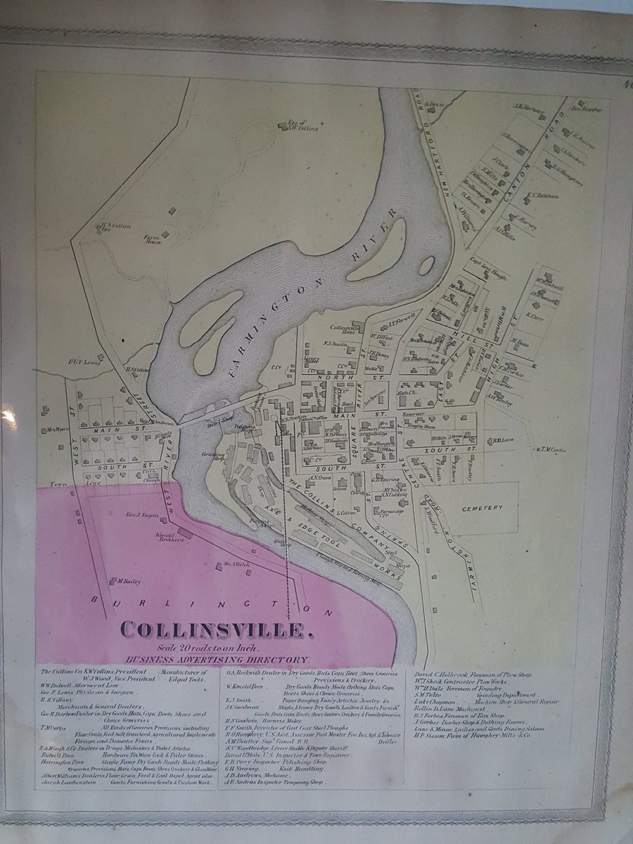 AuthorGriffin's tweet photo. Found this gem in a shop in Mystic last wknd. An original 1869 hand-colored map of land holdings in Collinsville, CT. Love that town. Glad to own a piece of its history #Collinsville #Canton #CT #CollinsvilleCT #AntiquePrints #AntiqueMaps #Map https://t.co/1MpbZyOHwy