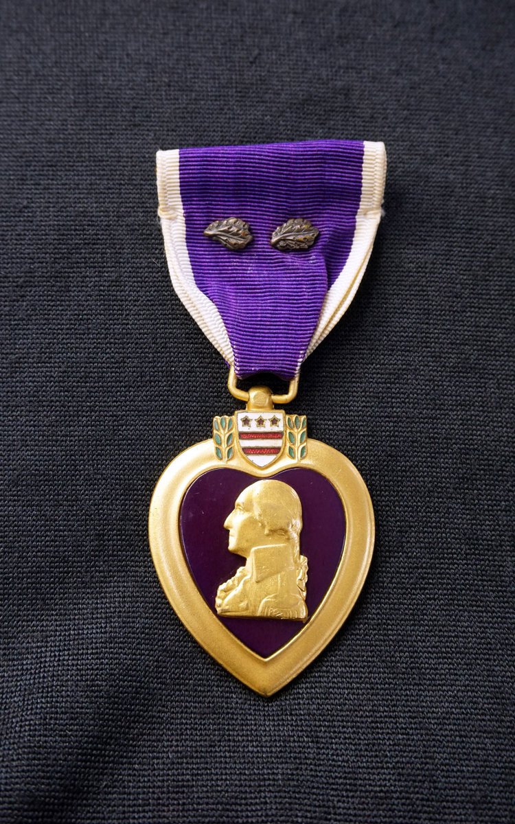 mafmuseum's tweet photo. Today is #NationalPurpleHeartDay. Did you know Mississippi native and Medal of Honor recipient Col. Van T. Barfoot was awarded the Purple Heart three times? The oak leaf clusters on his medal denote each instance of the award. (Mississippi Armed Forces Museum Collection) https://t.co/bxpoTIjreM