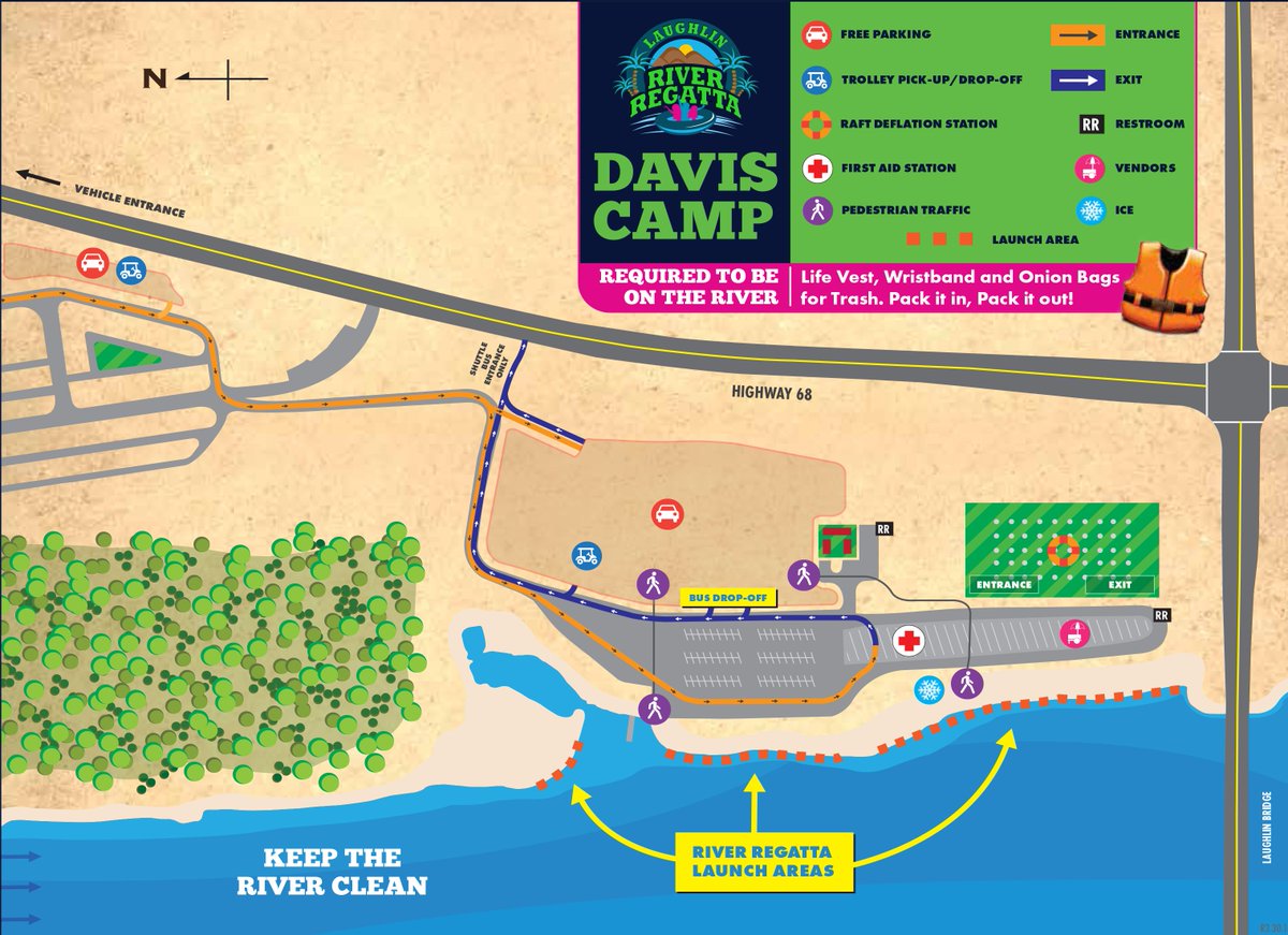 laughlinregatta's tweet photo. Floaters,
Many of you are asking about Saturday morning, the morning of the float.
Here is a map of Davis Camp. There will be air stations to blow up your floats. There will be ice vendors for your coolers!
No Glass Bottles Allowed.
#arewefloatinyet #riverregatta #laughlin https://t.co/GevHQPuTHV