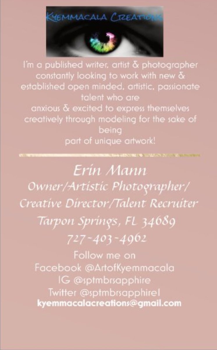 Sptmbrsapphire1's tweet photo. The front and back of my #newbusinesscards #lovethedesign #cantwait #newmarketingmaterial #photography #artisticphotography  #art #newprojects #startinginseptember #tarponspringsflorida #modelingopprotunities #apprenticeopportunies #kyemmacala https://t.co/mkhkjeeWlY