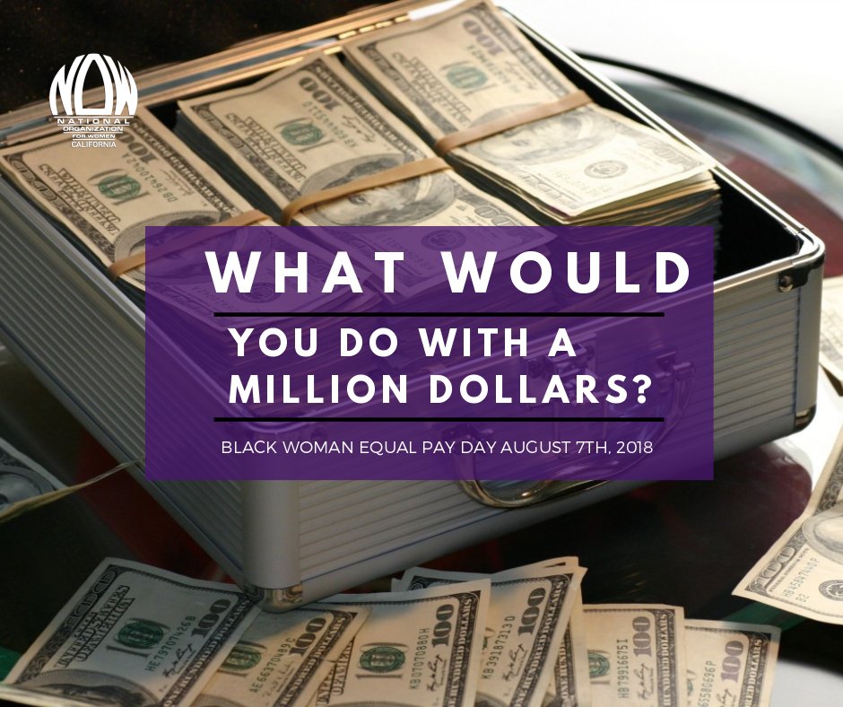 Indiana_NOW's tweet photo. Today is #BlackWomensEqualPayDay. A Black woman must work until Aug to be paid what most white men were paid at the end of Dec.That’s a loss of over a million dollars in a lifetime. What would you do with a million dollars? #Press4Parity #FilthyEqual #HushedMoney #EqualPayNOW https://t.co/v4jUicpZxv