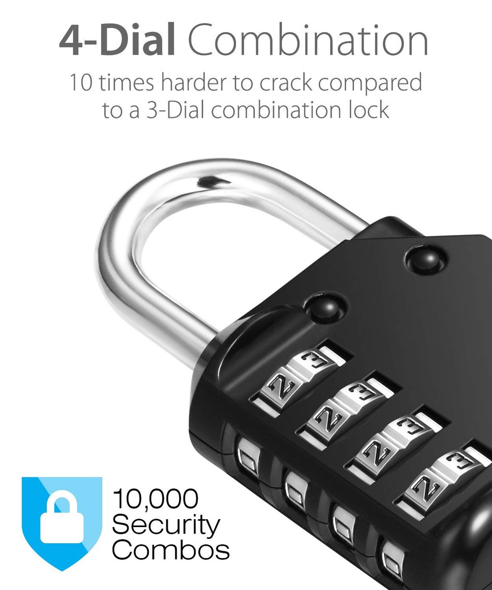 FosmonTech's tweet photo. With 4 large combination dials, this padlock offers ten thousand combinations to keep your possessions secure. To receive a 40% off promo code, comment below.
Amazon: https://t.co/mmw2mTorp3
#fosmon #fosmontech #padlock #combinationlock https://t.co/Hhvlerz9SQ