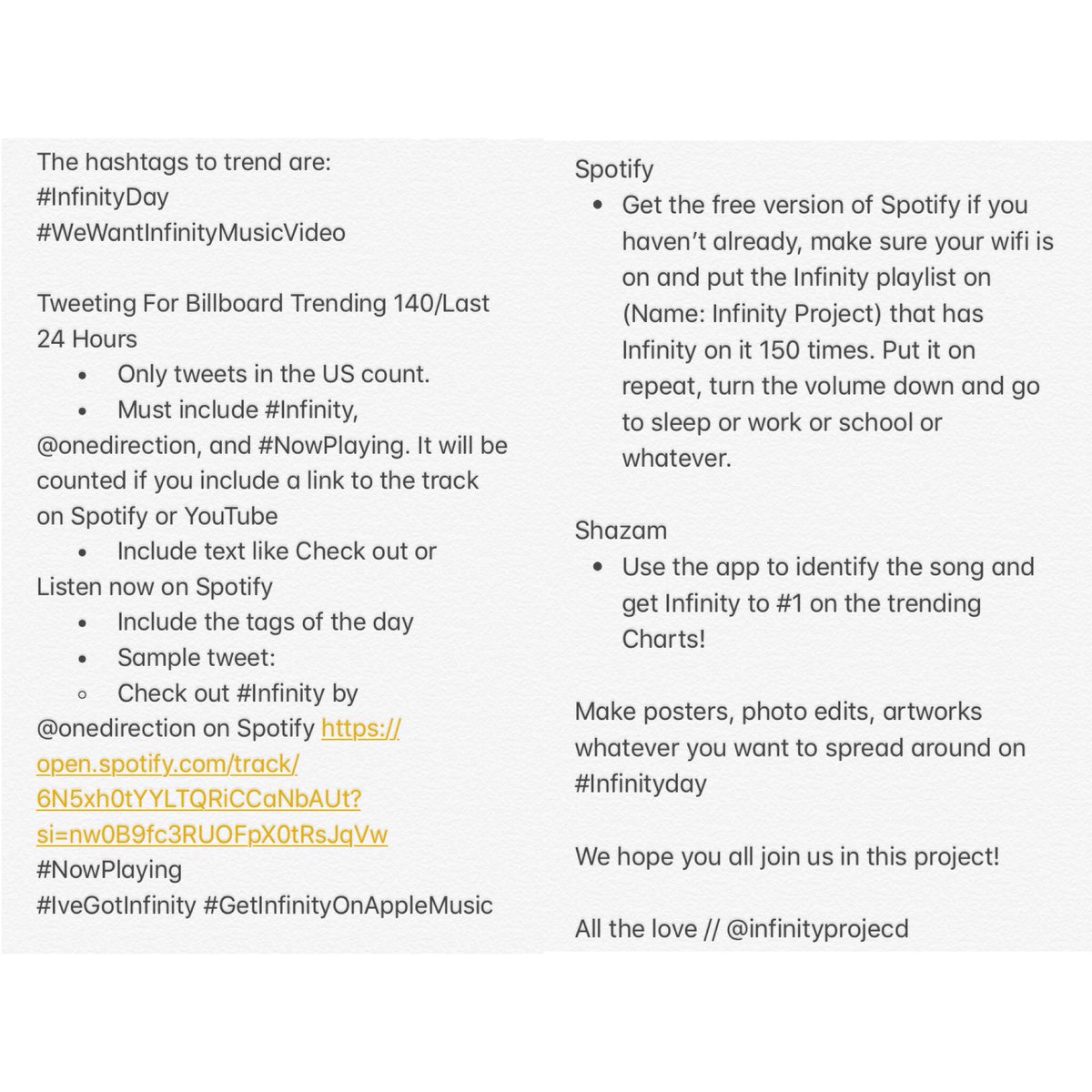 1d_promoting's tweet image. Tomorrow is #InfinityDay 
Make sure to spread the project everywhere.

Tomorrow is our day! And we need to show the world that we are not dead and we want the Infinity music video!

Retweet to spread, thanks!

All the love &amp;lt;3
#ProjectInfinity