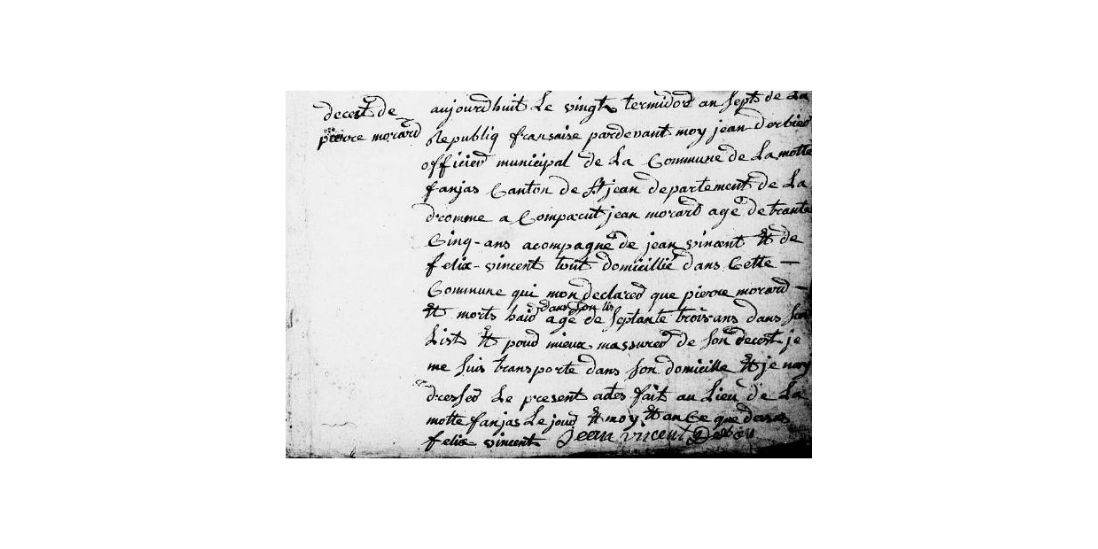 LDGenealogie's tweet photo. #1J1Ancêtre Ce 7/08/1799 mon Sosa 220 #MORARD Pierre décède pendant la période du calendrier Révolutionnaire soit le 20 Thermidor an VII. Il était marié à #PONCETON Marie (Sosa 221) Ils ont eu au moins 9 enfants ! Pierre était le fils de Jean &amp; #NUBLAT Louise. https://t.co/U4uR3EORmg