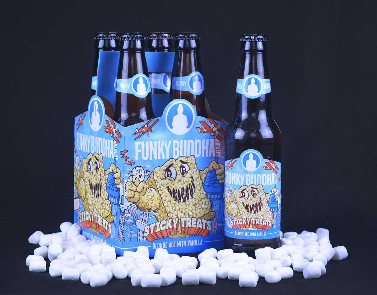 funkybuddhabrew's tweet photo. No need to harsh your 'mallow: our beastly brewers have layered this rice blonde ale with plenty of sticky vanilla for a taste that's not unlike your favorite rice-cereal-and-marshmallow snack. Sticky Treats is set to hit retailers for the fall season starting next week! https://t.co/F9U9ok3sdE
