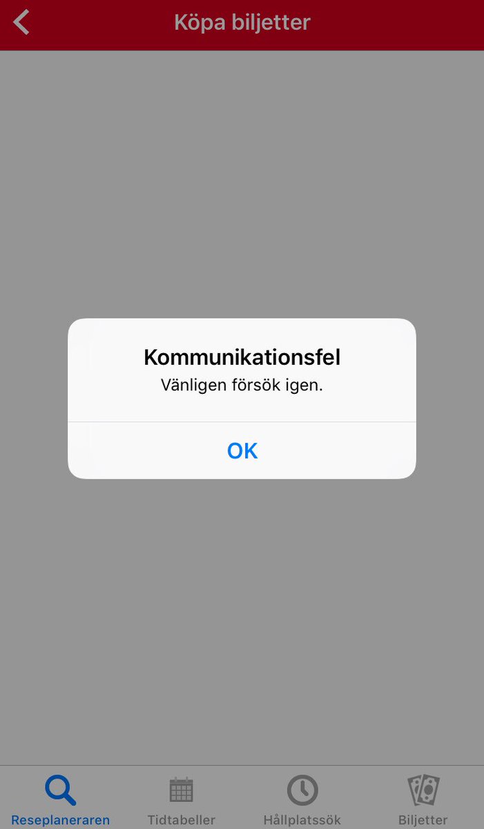 nungen's tweet photo. @skanetrafiken Hej, får felmeddelande när jag ska köpa biljett i appen (iOS). Sedan lunchtid igår. Jag har startat om både app och telefon. Även ominstallerat appen. https://t.co/mtIO02yoc9