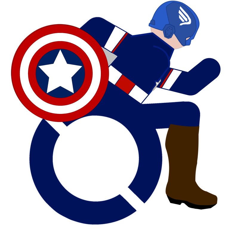 image of captain america with his star spangled sheild an wheelchair fighting for disabled Americans to be afforded the same rights to life and liberty as Nondisabled Americans.