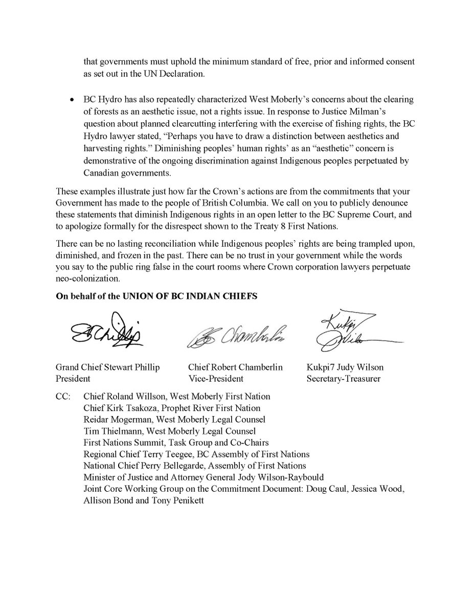 UBCIC's tweet image. OPEN LETTER:    Upholding commitments to reconciliation and Indigenous rights in court regarding the Site C injunction hearings @jjhorgan @Dave_Eby #cdnpoli
