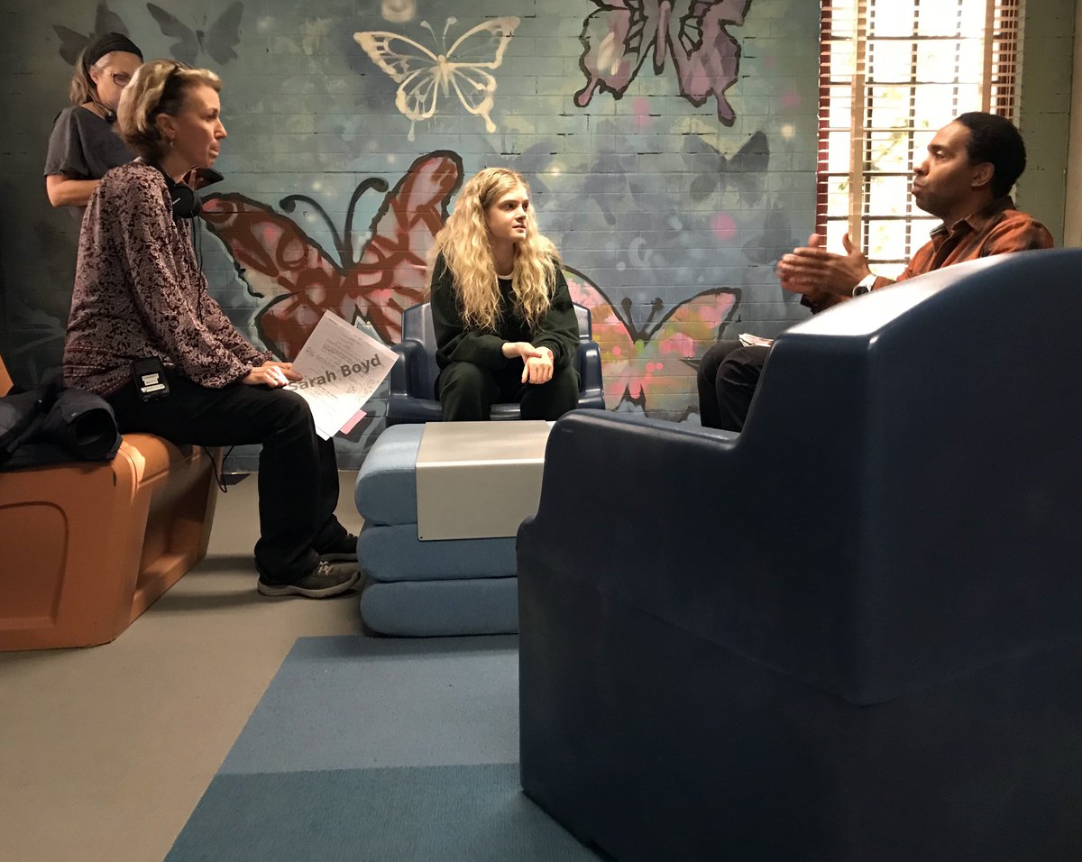 .<a href="/KevinTCarroll/">Kevin Carroll</a> &amp; <a href="/ElenaKampouris/">Elena Kampouris</a> in between takes with Director <a href="/ersatzsarahboyd/">Sarah Boyd</a> &amp; cinematographer @Cynthiapusheck.

This episode was written, produced, directed and shot by women. So exciting to work with these brilliant, badass boss ladies on something we all love. #SacredLies