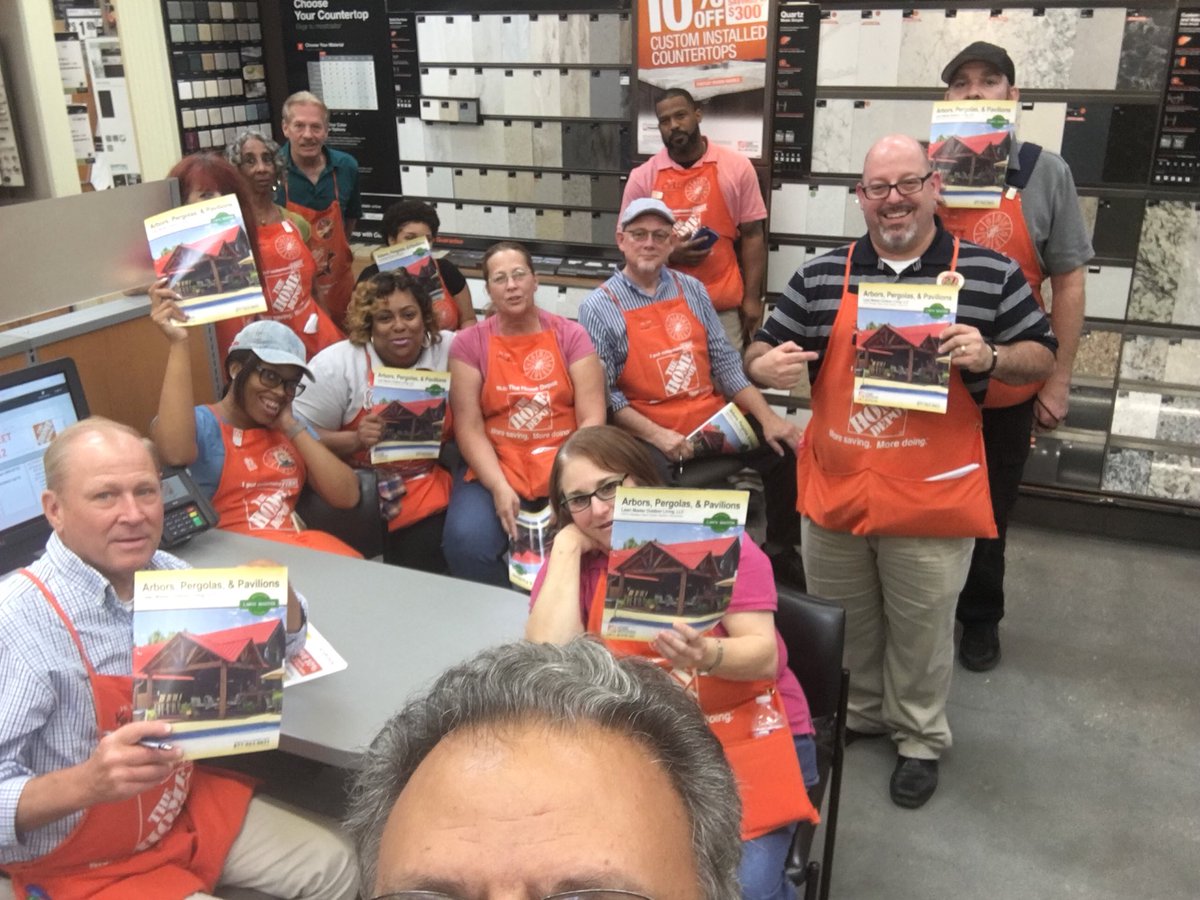 KoorieMike's tweet photo. Thanks to the Home Depot Kenner Store #HD0349 for a great product knowledge class. Some great questions about permits and the warranty on our @LawnMasterLLC Pergolas and Pavilions. If you are thinking about an outdoor living structure for you back yard call your local Home Depot. https://t.co/Q0dxFm2AcC